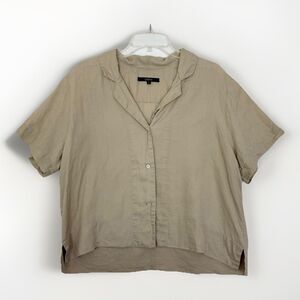 Quince Beige Short-Sleeve Button Front Blouse
